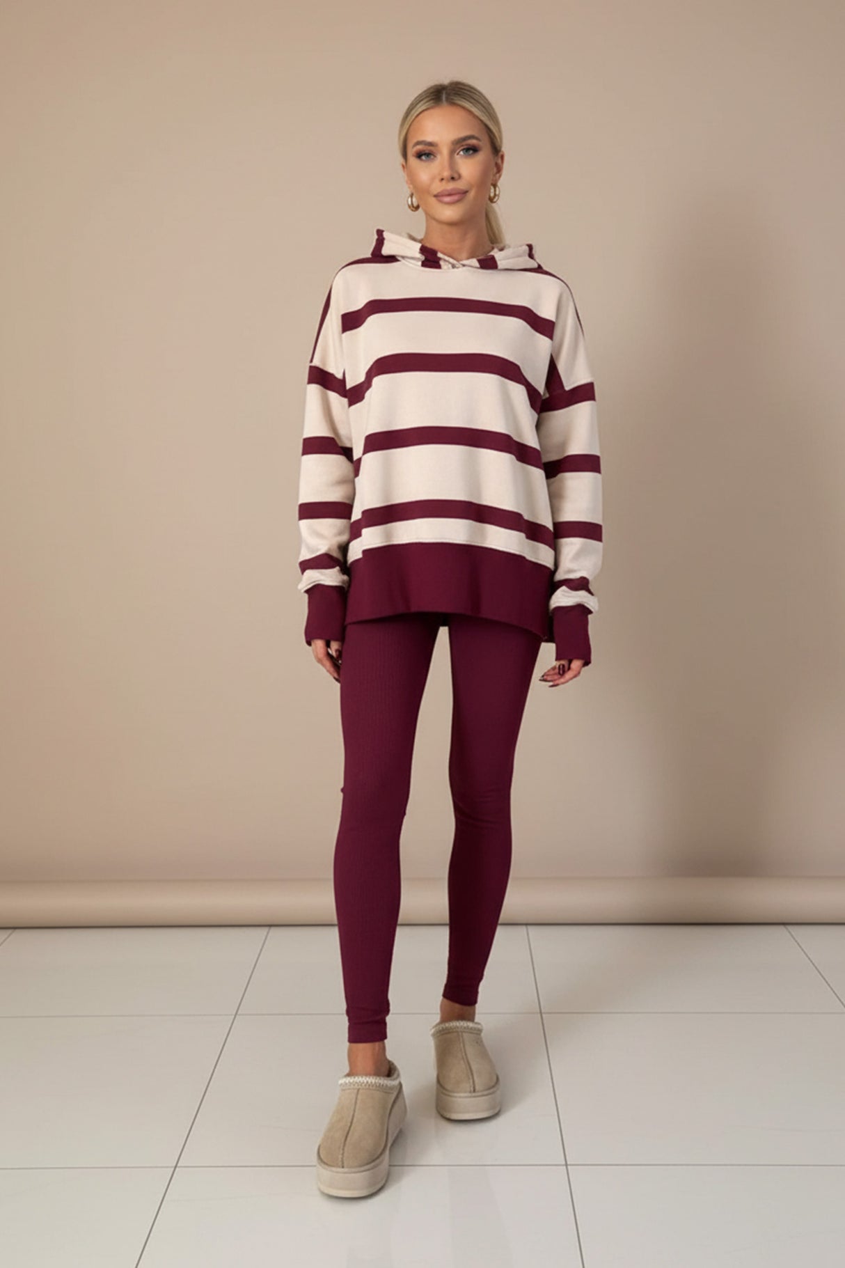 Printed Slit Hem Hoodie Legging Set