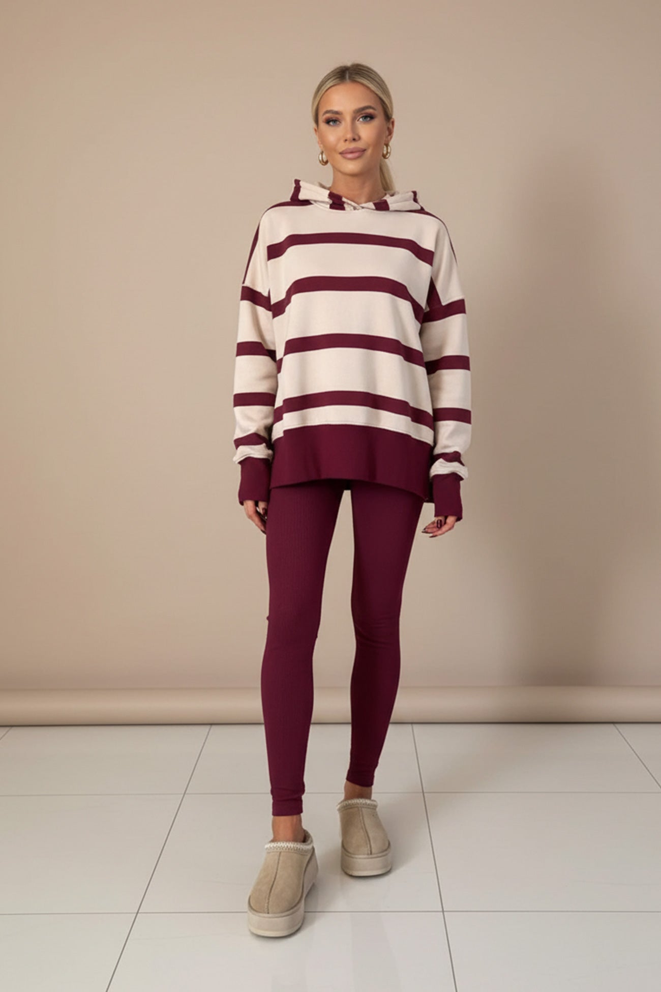 Printed Slit Hem Hoodie Legging Set