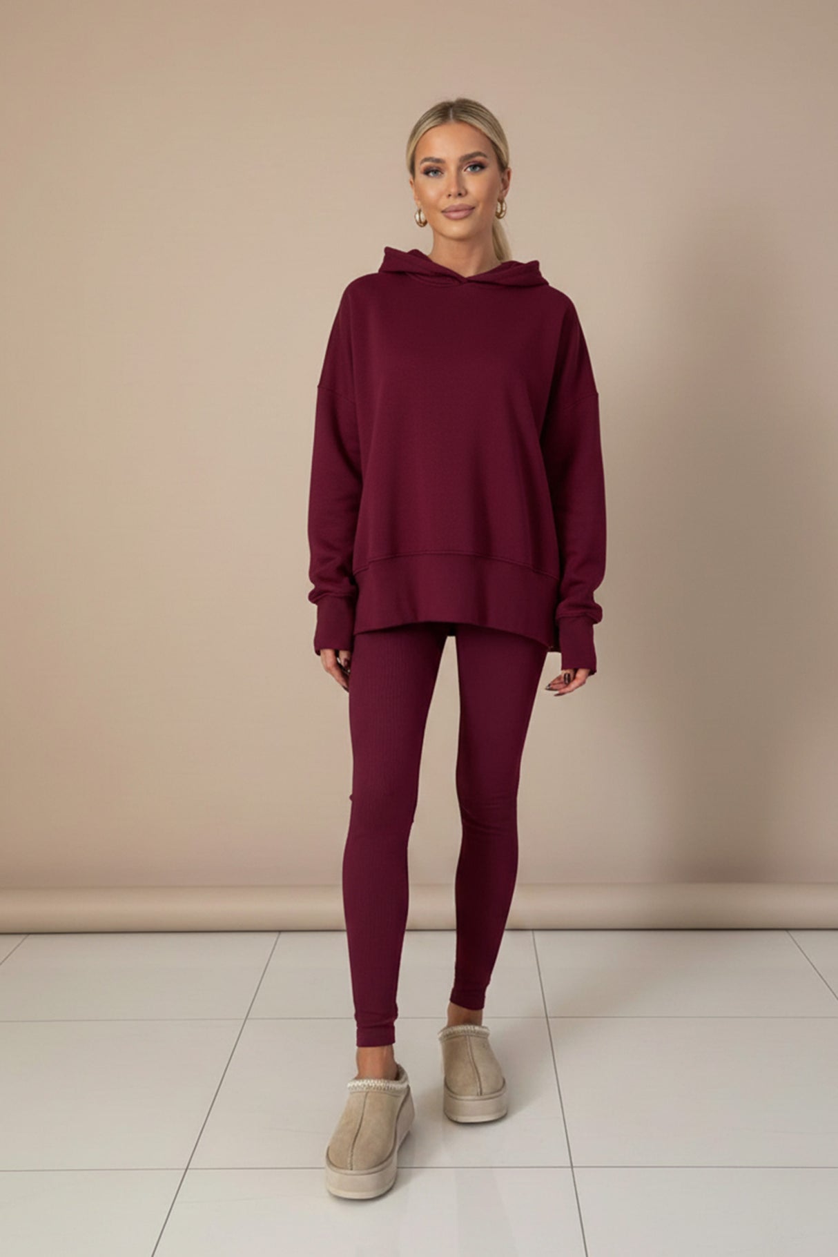 Printed Slit Hem Hoodie Legging Set