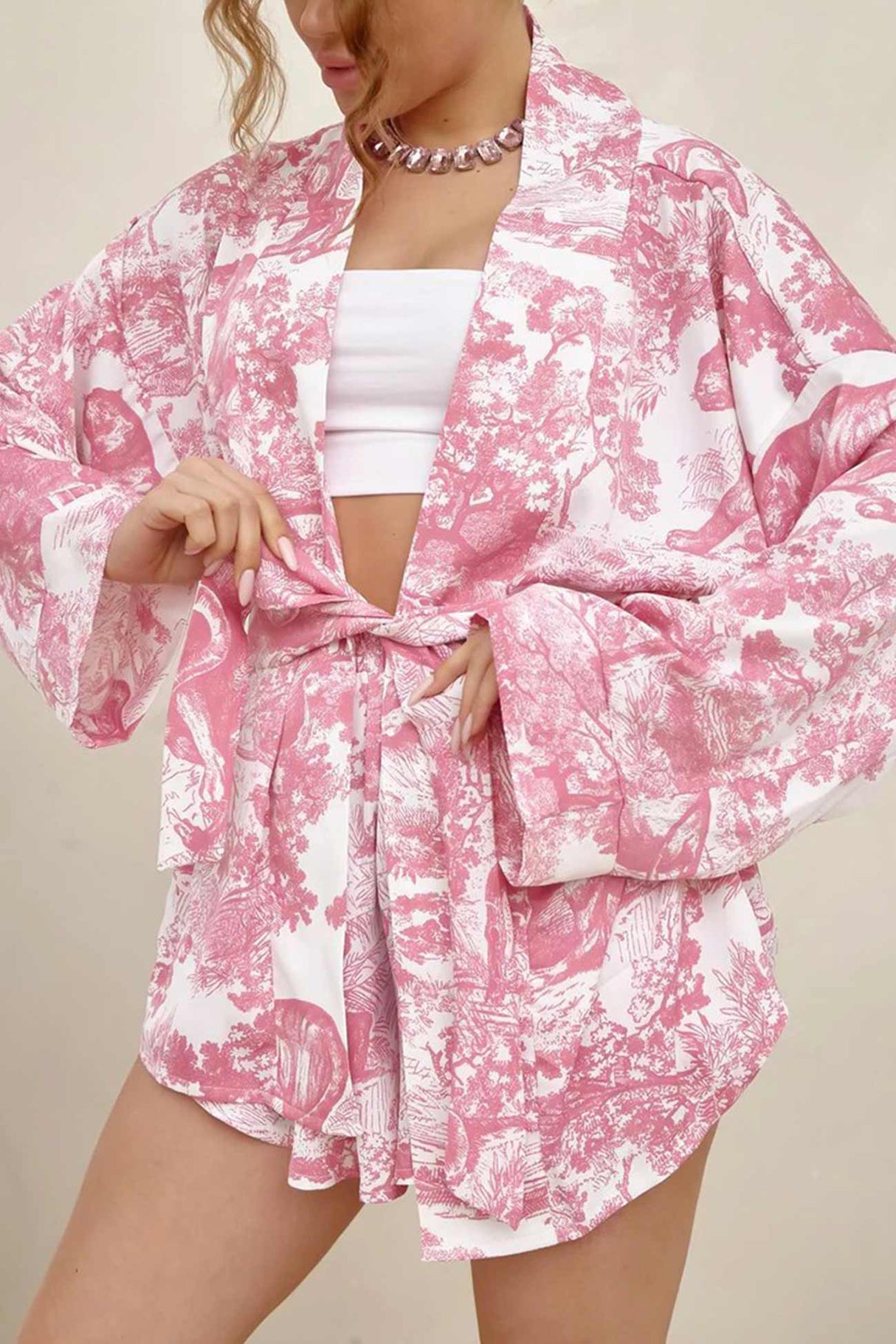 Printed Tie-up Open Front Loungewear