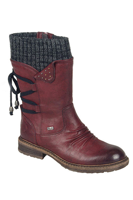Mid-Calf Knitted Patchwork Lace Up Boots