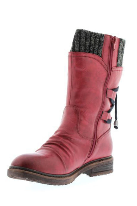 Mid-Calf Knitted Patchwork Lace Up Boots