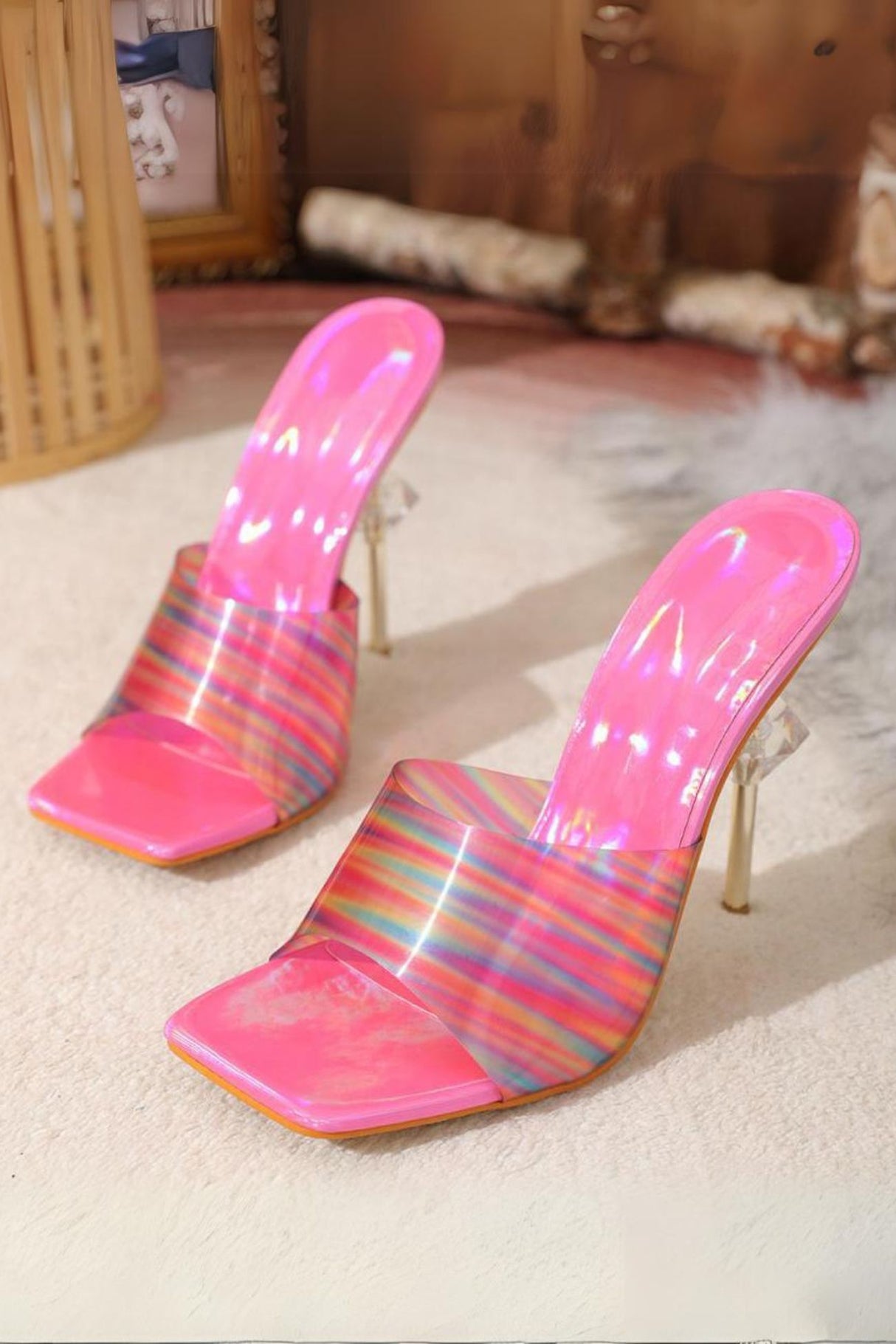 Rainbow Printed Heart High Heel Sandals