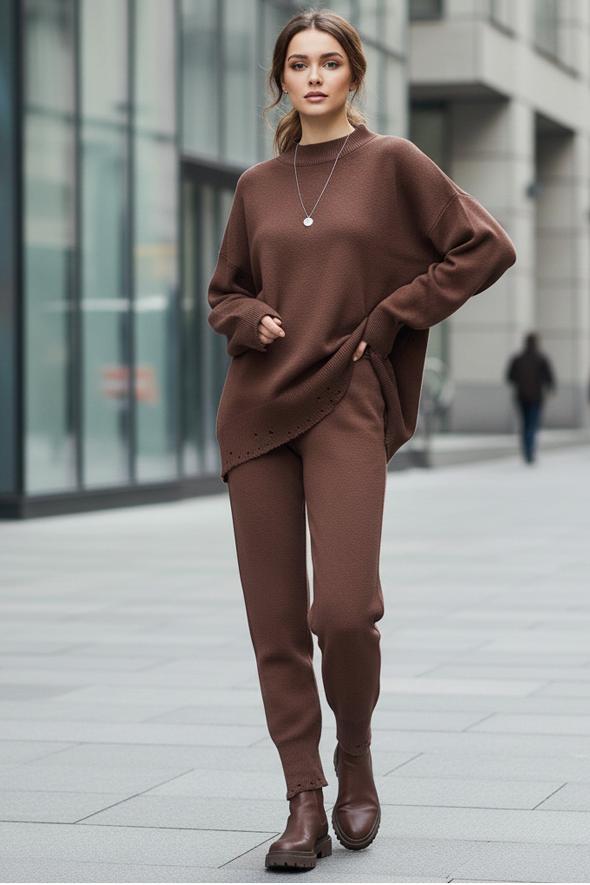 Raw Edge Crew Neck Sweater Set