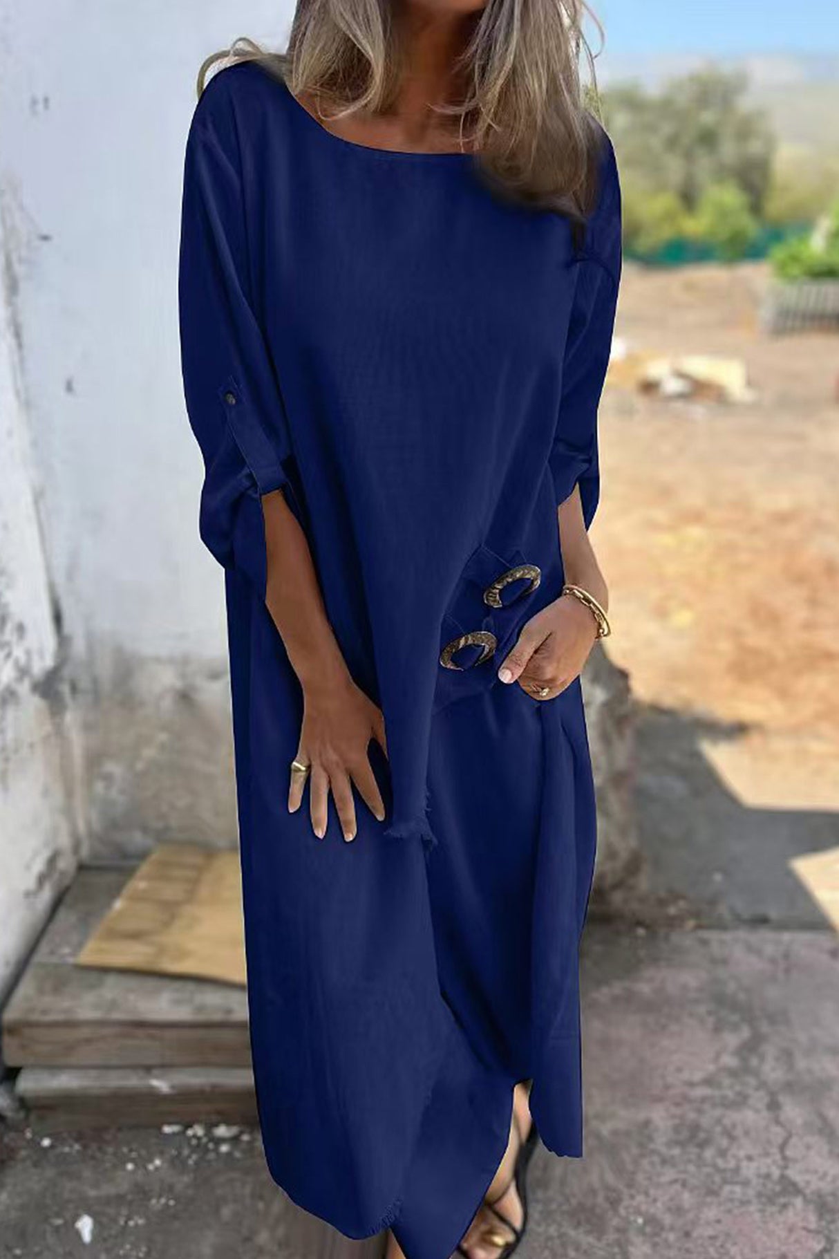 Arolora Raw Edge Long Tops Two-piece Pants Set