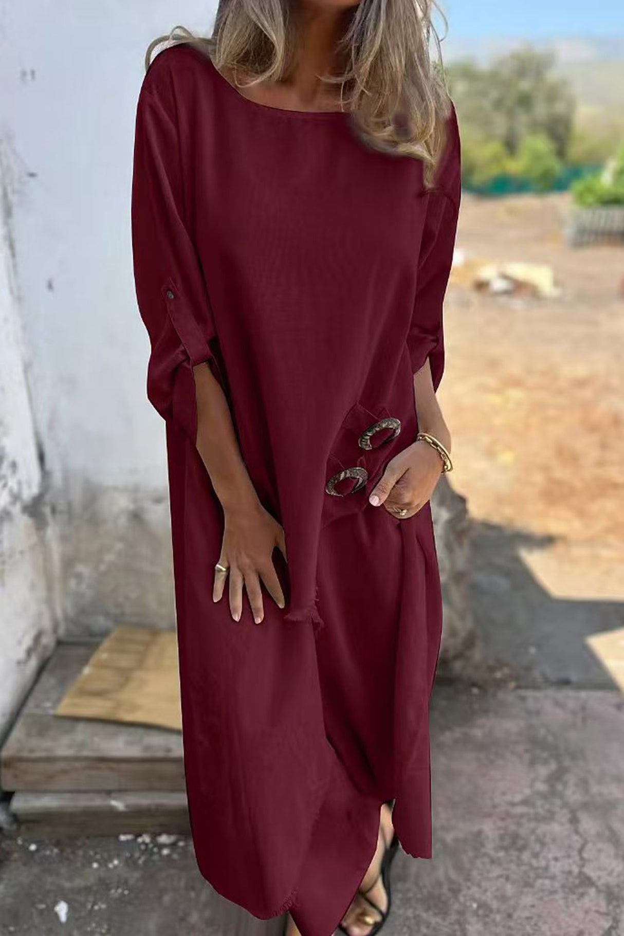 Arolora Raw Edge Long Tops Two-piece Pants Set