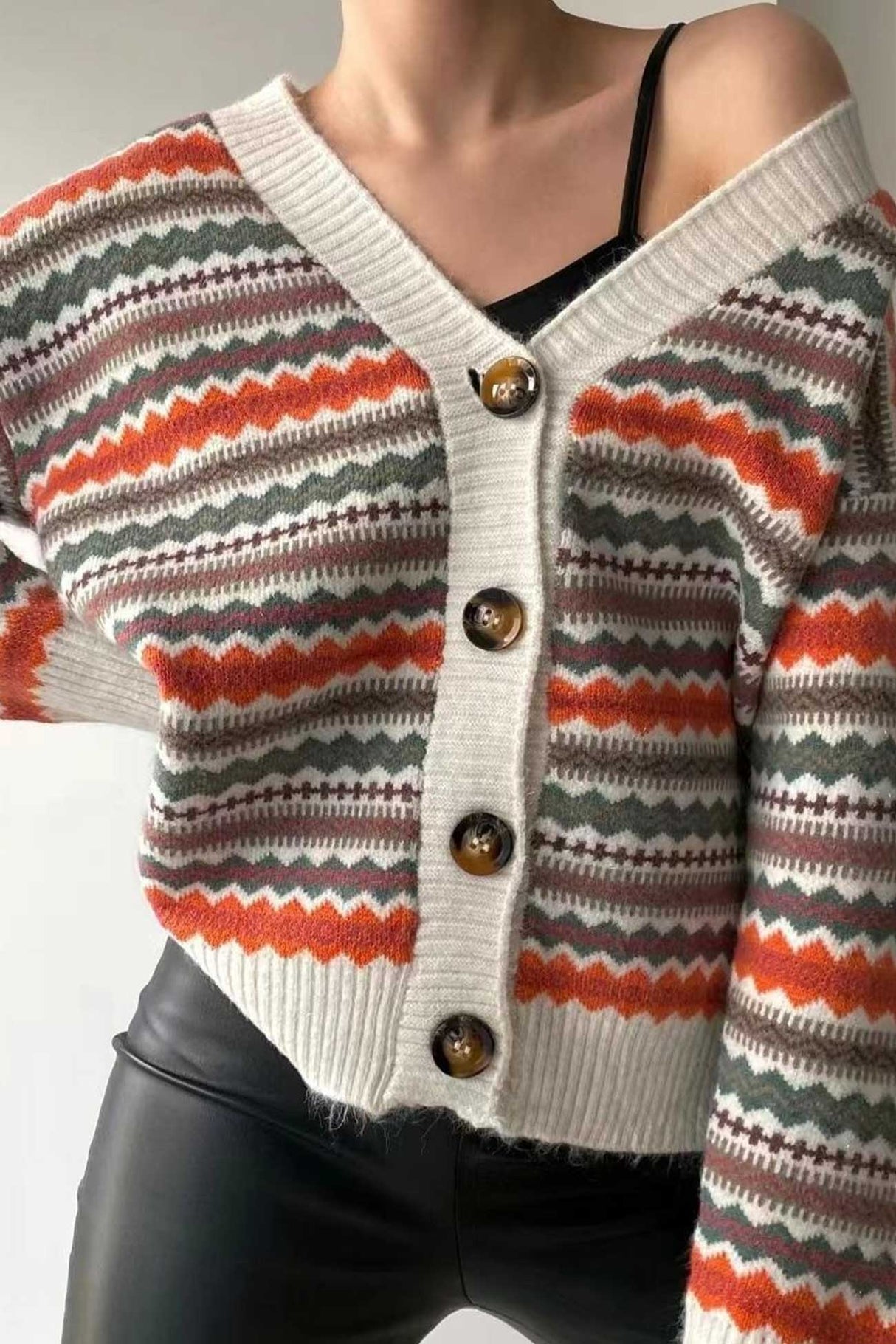 Retro Contrast Knit Cardigan