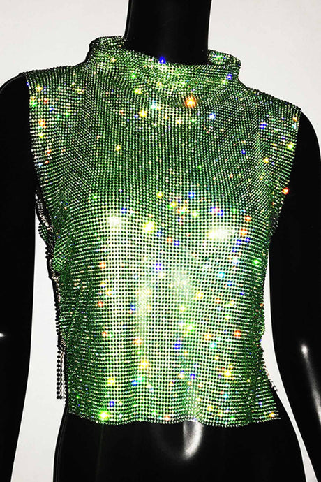 Rhinestone Mock Neck Tank Top