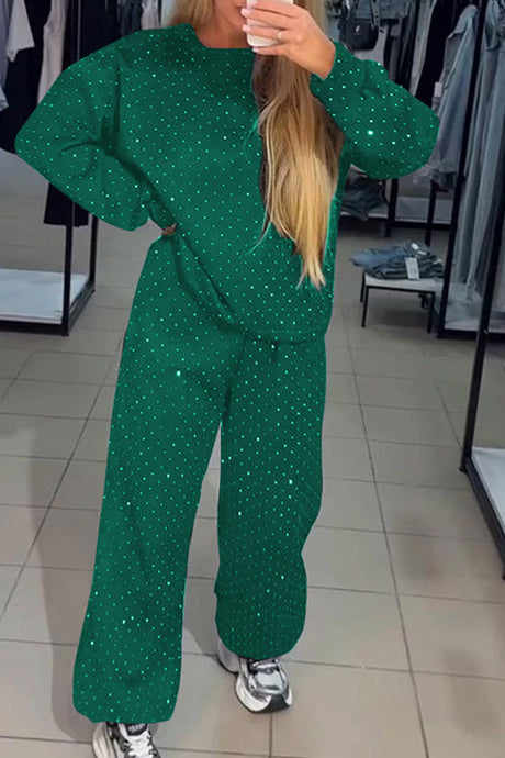 Rhinestone Sweatshirt Two-piece Outfit