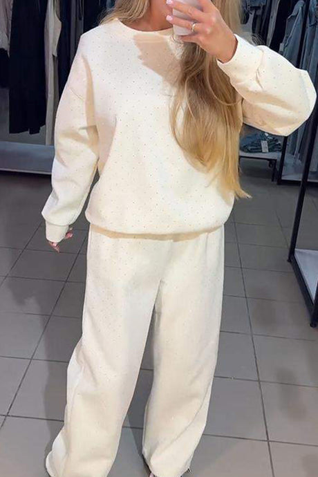 Rhinestone Sweatshirt Two-piece Outfit