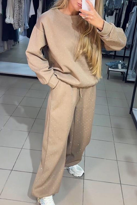 Rhinestone Sweatshirt Two-piece Outfit