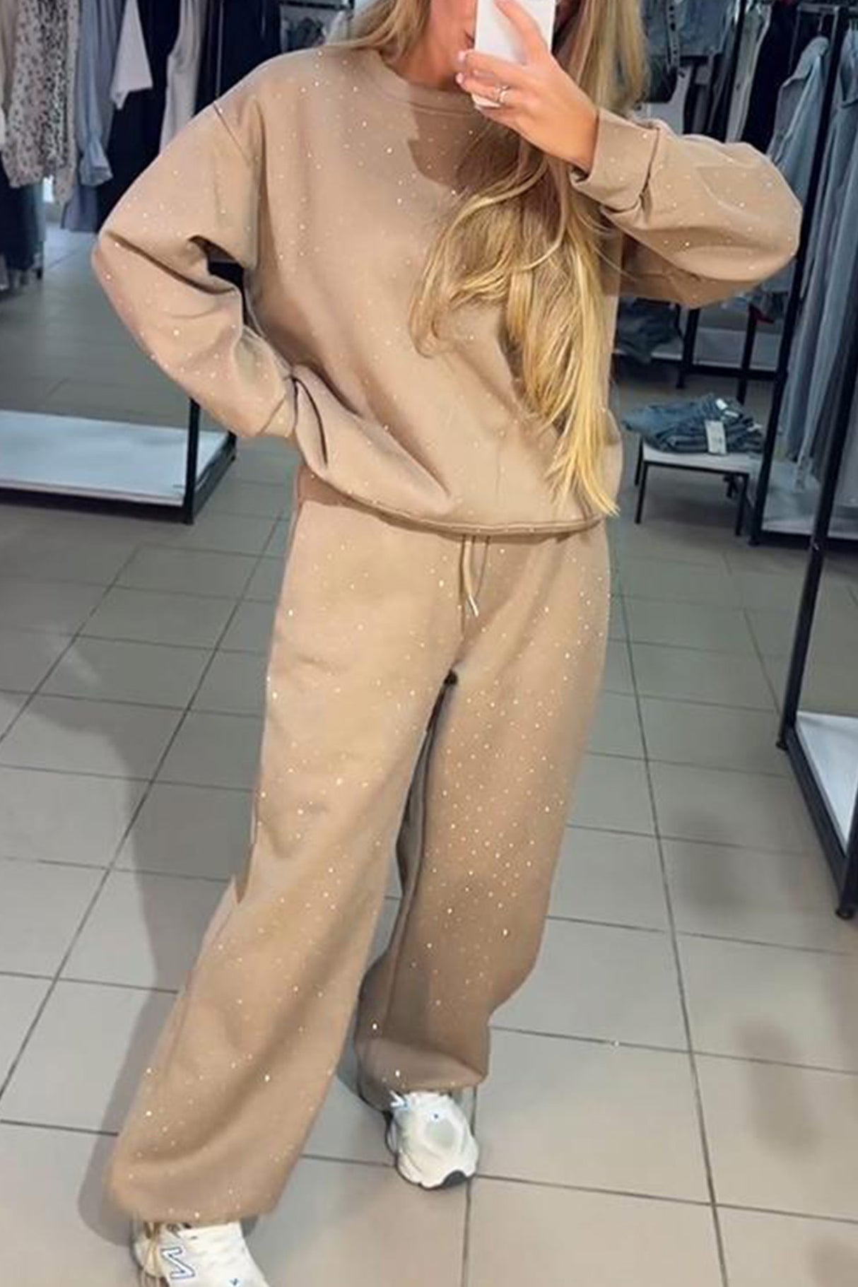 Rhinestone Sweatshirt Two-piece Outfit