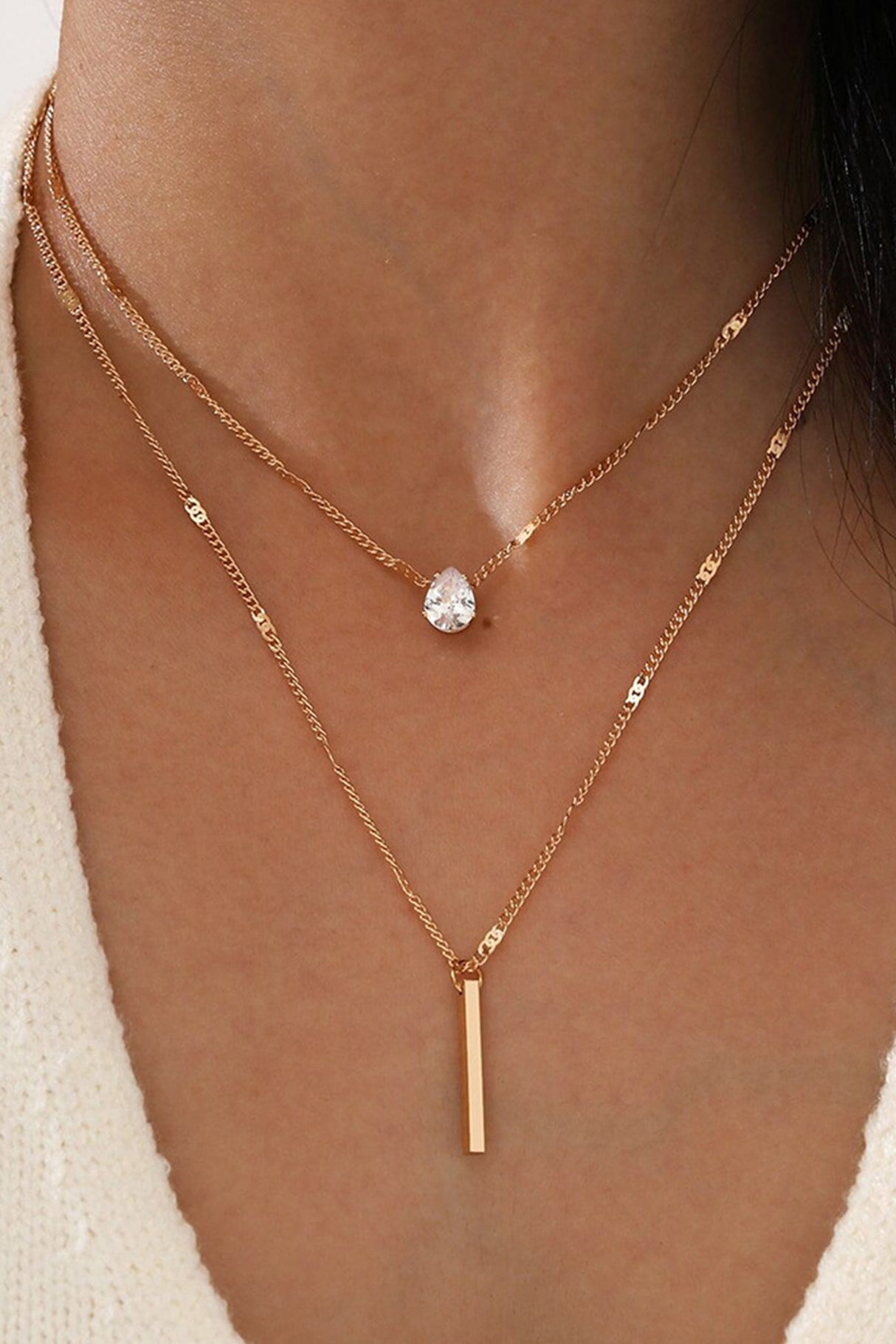 Rhinestone Tassel Pendant Stacking Necklace