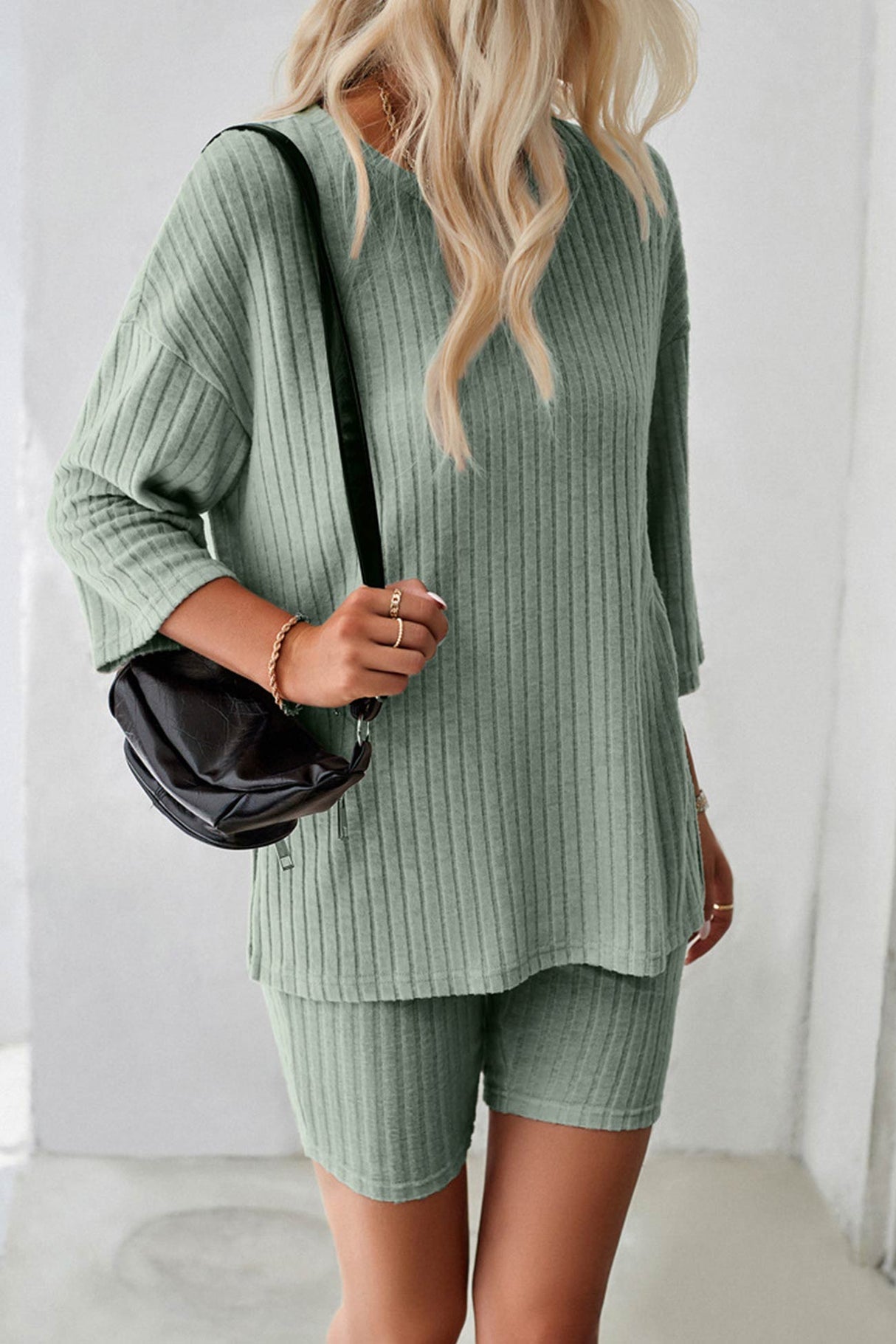 Ribbed Knit T-shirt Shorts Suits