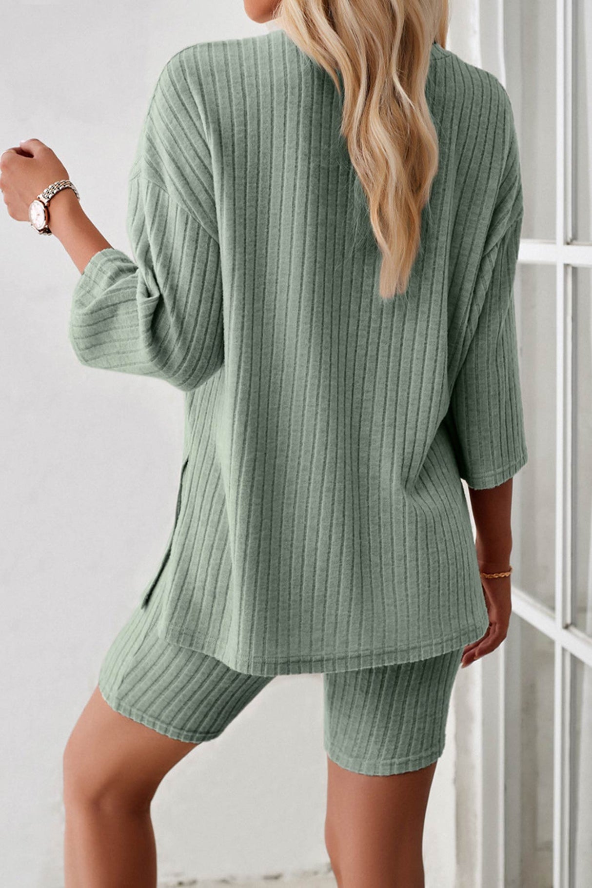 Ribbed Knit T-shirt Shorts Suits