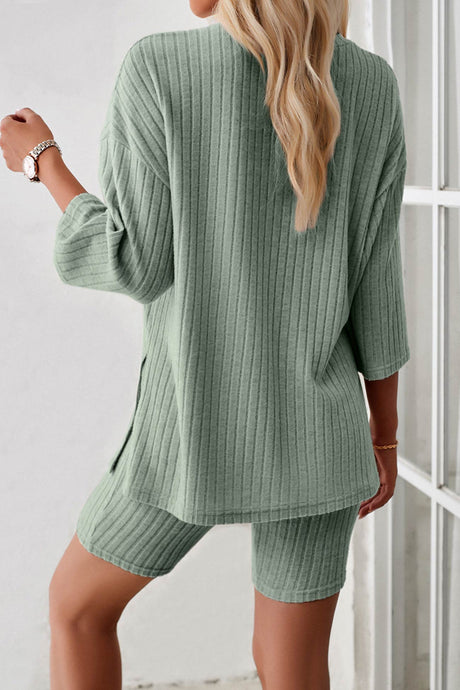 Ribbed Knit T-shirt Shorts Suits