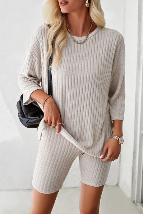 Ribbed Knit T-shirt Shorts Suits