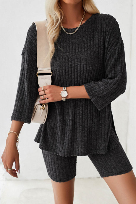 Ribbed Knit T-shirt Shorts Suits