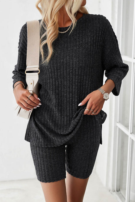 Ribbed Knit T-shirt Shorts Suits