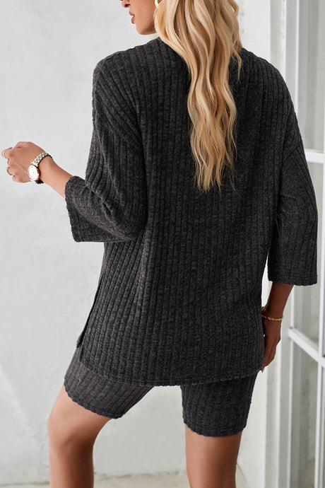 Ribbed Knit T-shirt Shorts Suits