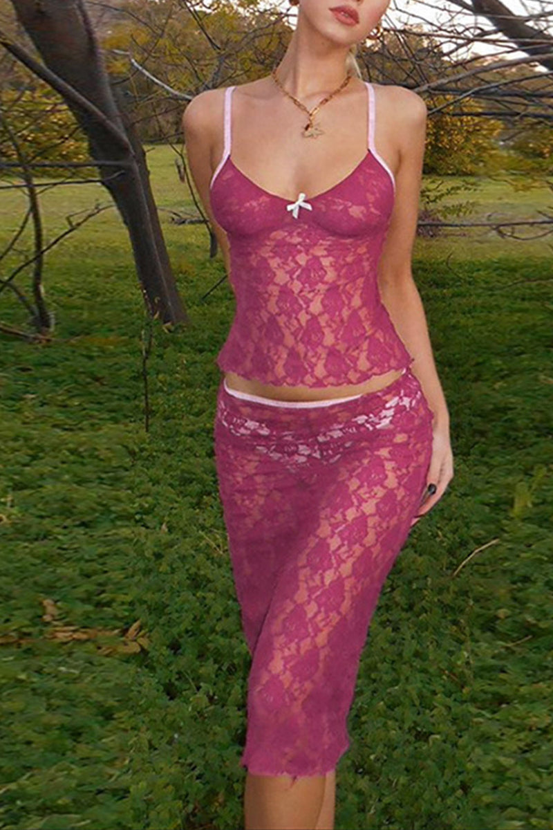 Rose Lace Cami Skirt Suits Arolora 