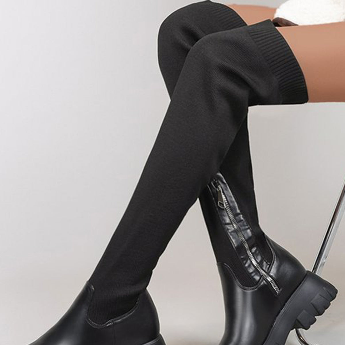 Knitted Over The Knee Pointed Toe Boots