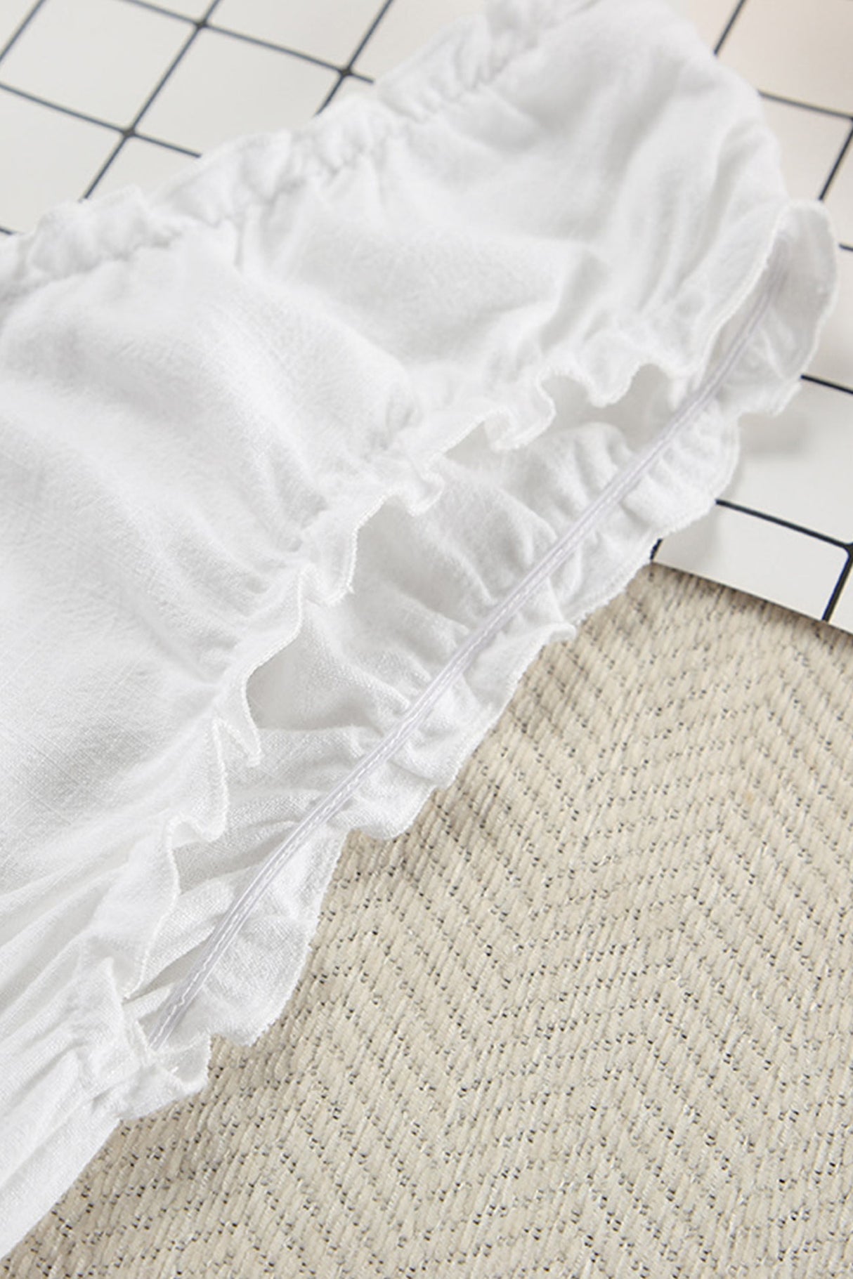 Ruched V Neck Button-down Linen Dress