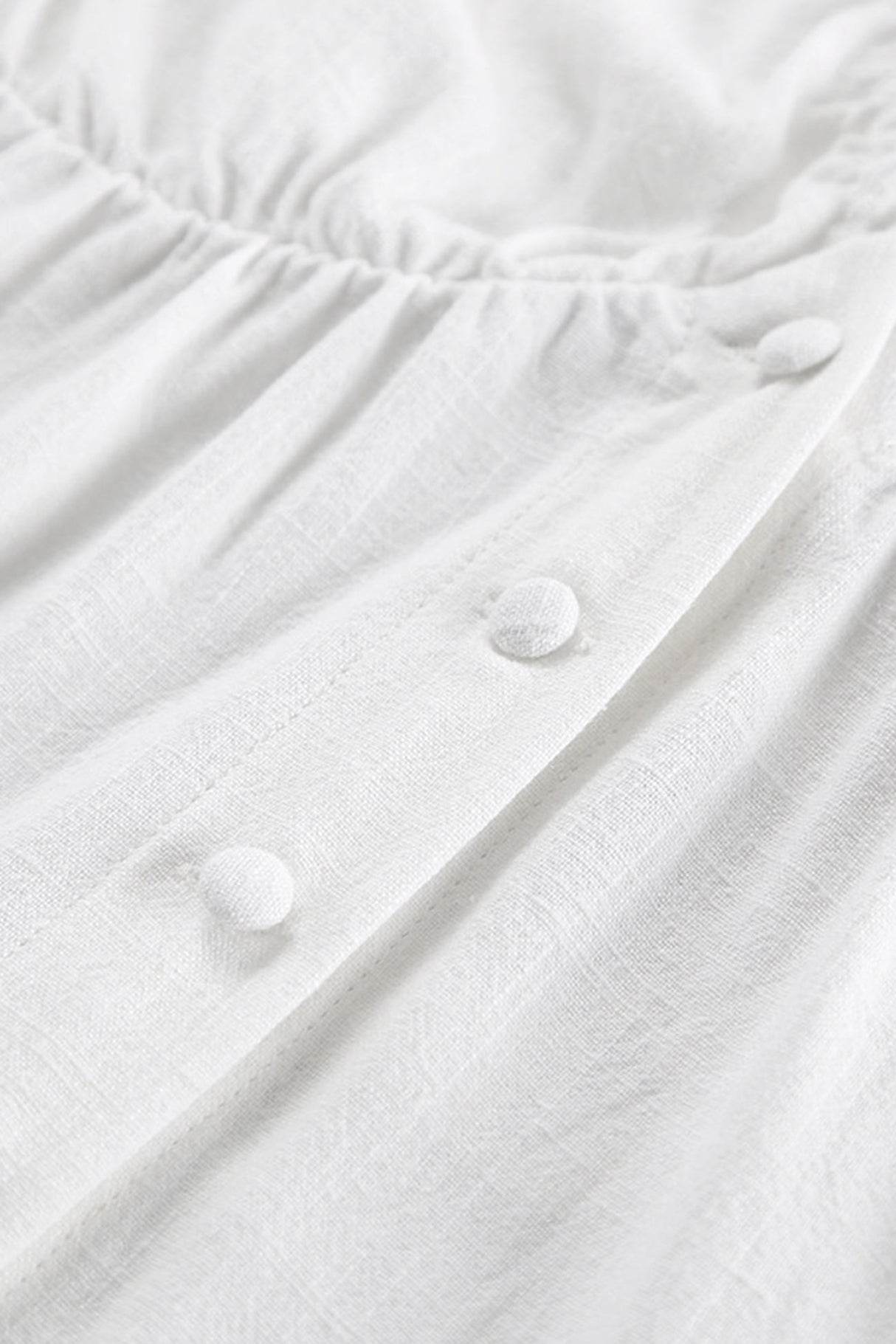 Ruched V Neck Button-down Linen Dress