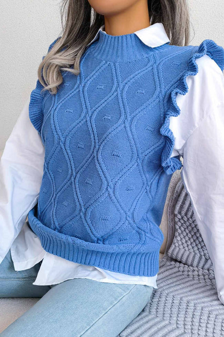 Ruffle Argyle Knit Vest Sweater