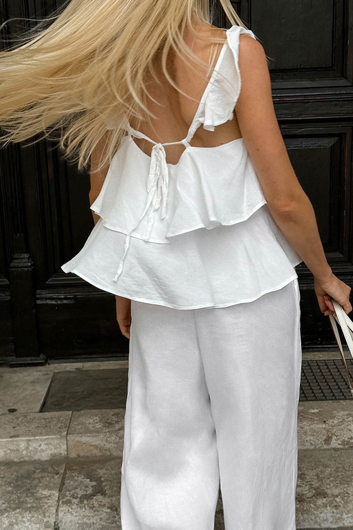 Arolora Ruffle Tie-up Cotton Vest Set