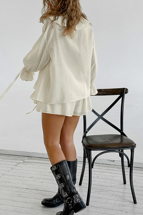 Arolora Ruffle Tie-up Sweet Shirt Set