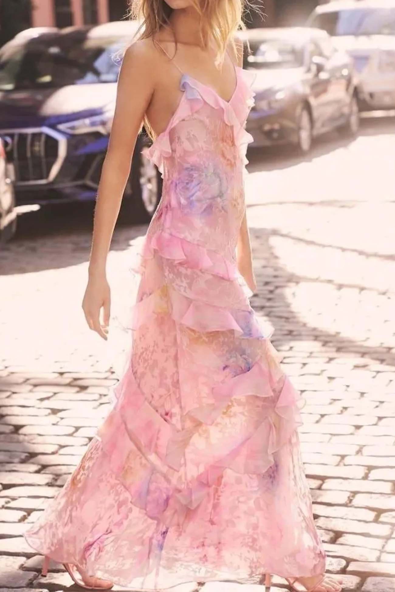 Arolora ruffled-spaghetti-strap-backless-maxi-dress