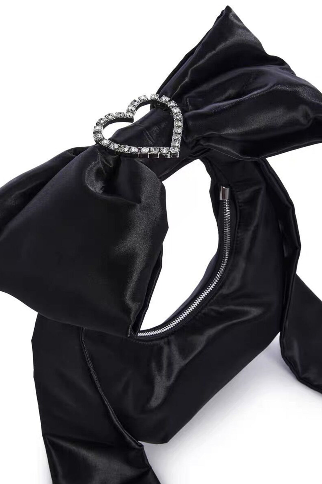 Arolora satin-bow-rhinestone-heart-buckle-armpit-bag