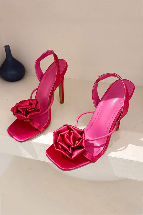 Arolora Satin Corsage Flower High Heels