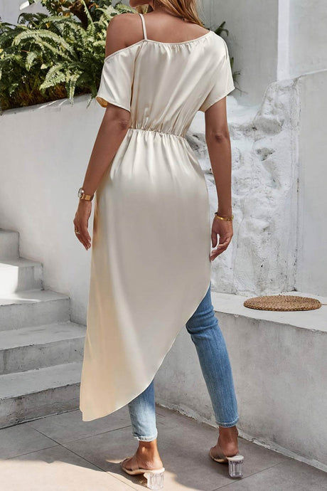 Arolora satin-drop-shoulder-ruched-slit-tops