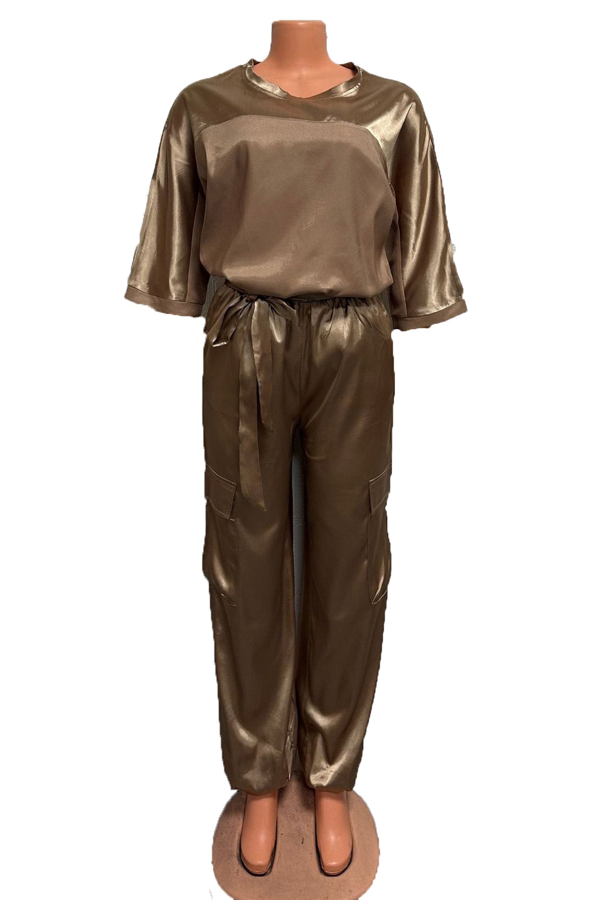 Satin Half Sleeve Shirt Two-piece Pants Set