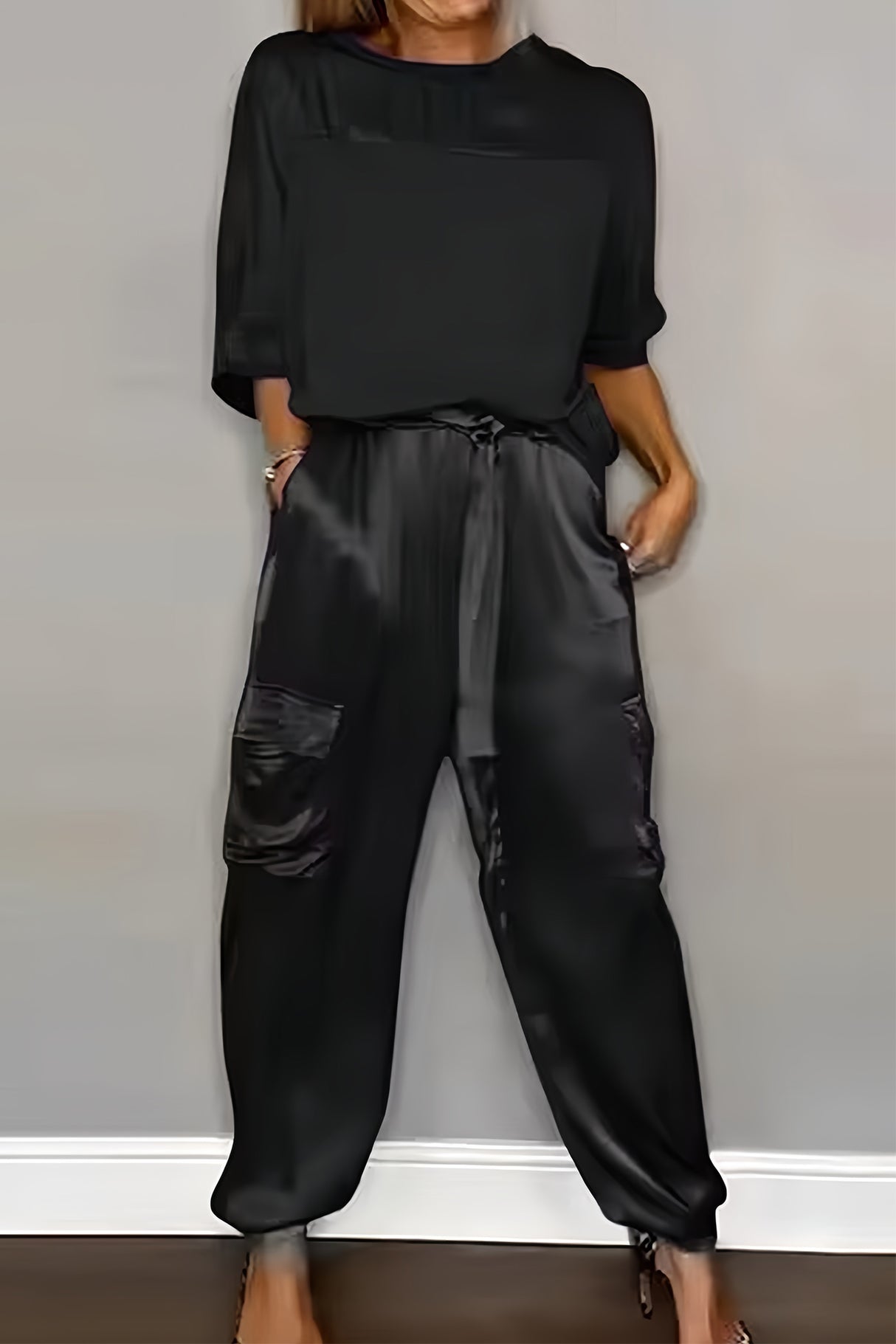 Satin Half Sleeve Shirt Two-piece Pants Set