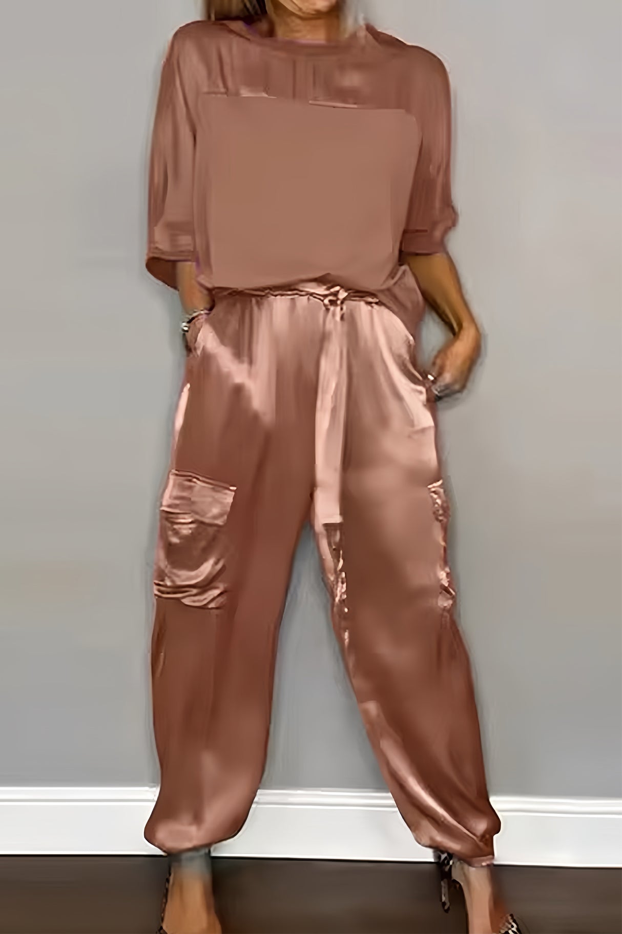 Satin Half Sleeve Shirt Two-piece Pants Set