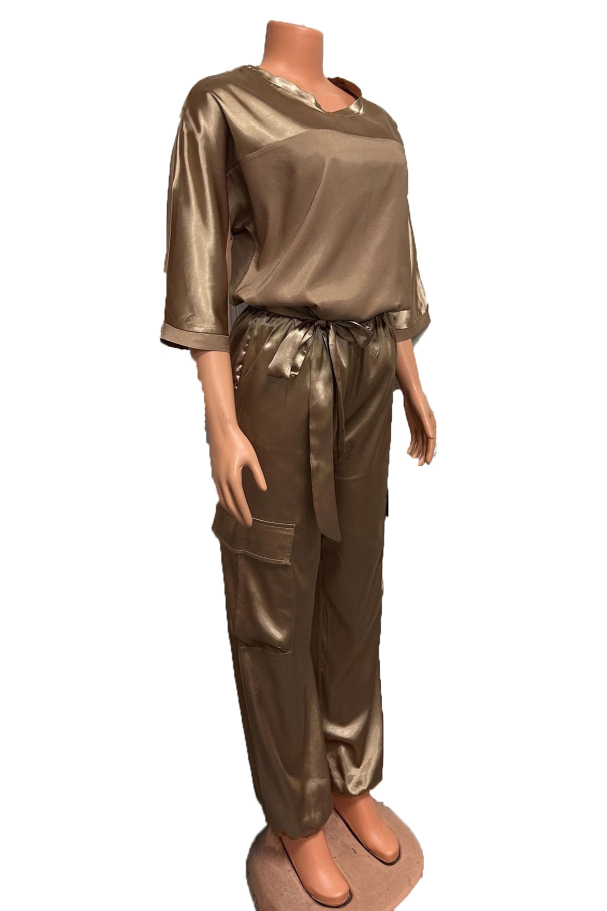 Satin Half Sleeve Shirt Two-piece Pants Set