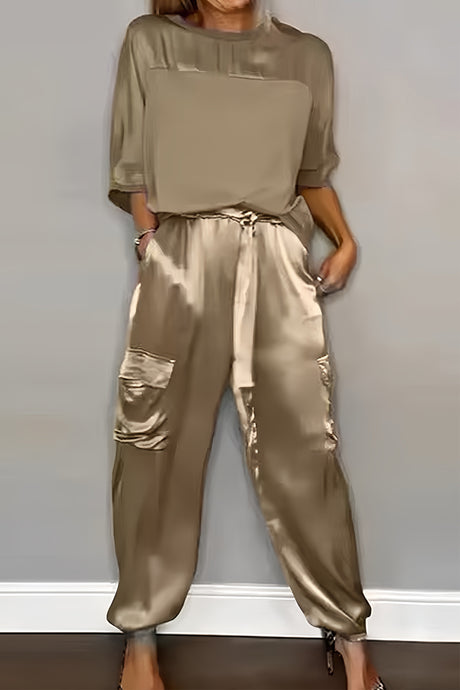 Satin Half Sleeve Shirt Two-piece Pants Set