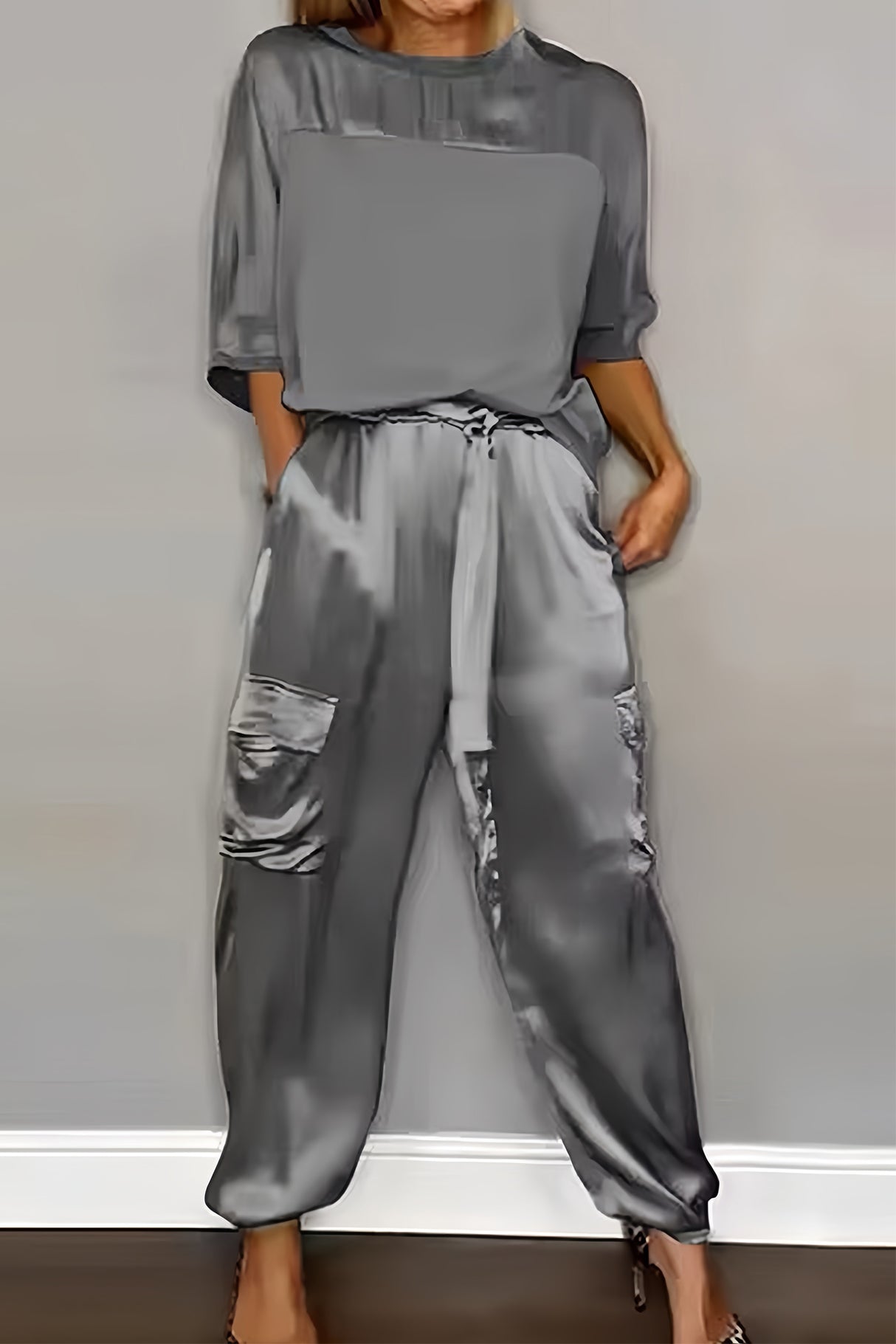 Satin Half Sleeve Shirt Two-piece Pants Set