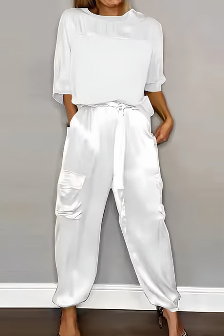 Satin Half Sleeve Shirt Two-piece Pants Set
