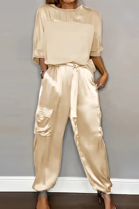 Satin Half Sleeve Shirt Two-piece Pants Set