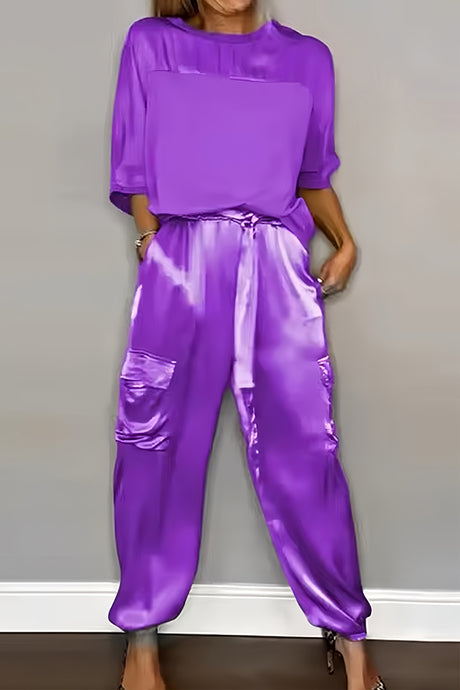 Satin Half Sleeve Shirt Two-piece Pants Set