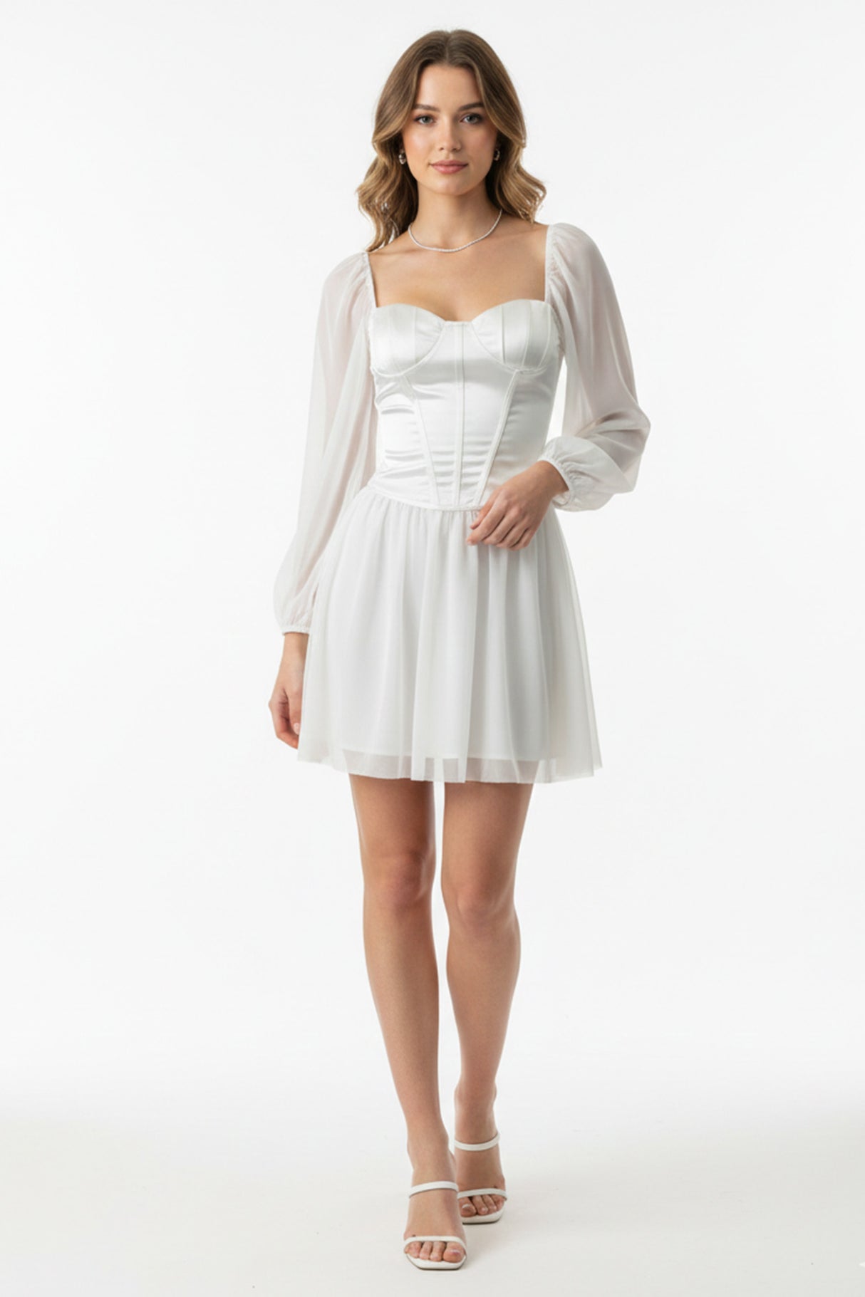 Satin Patchwork Corset Chiffon Mini Dress