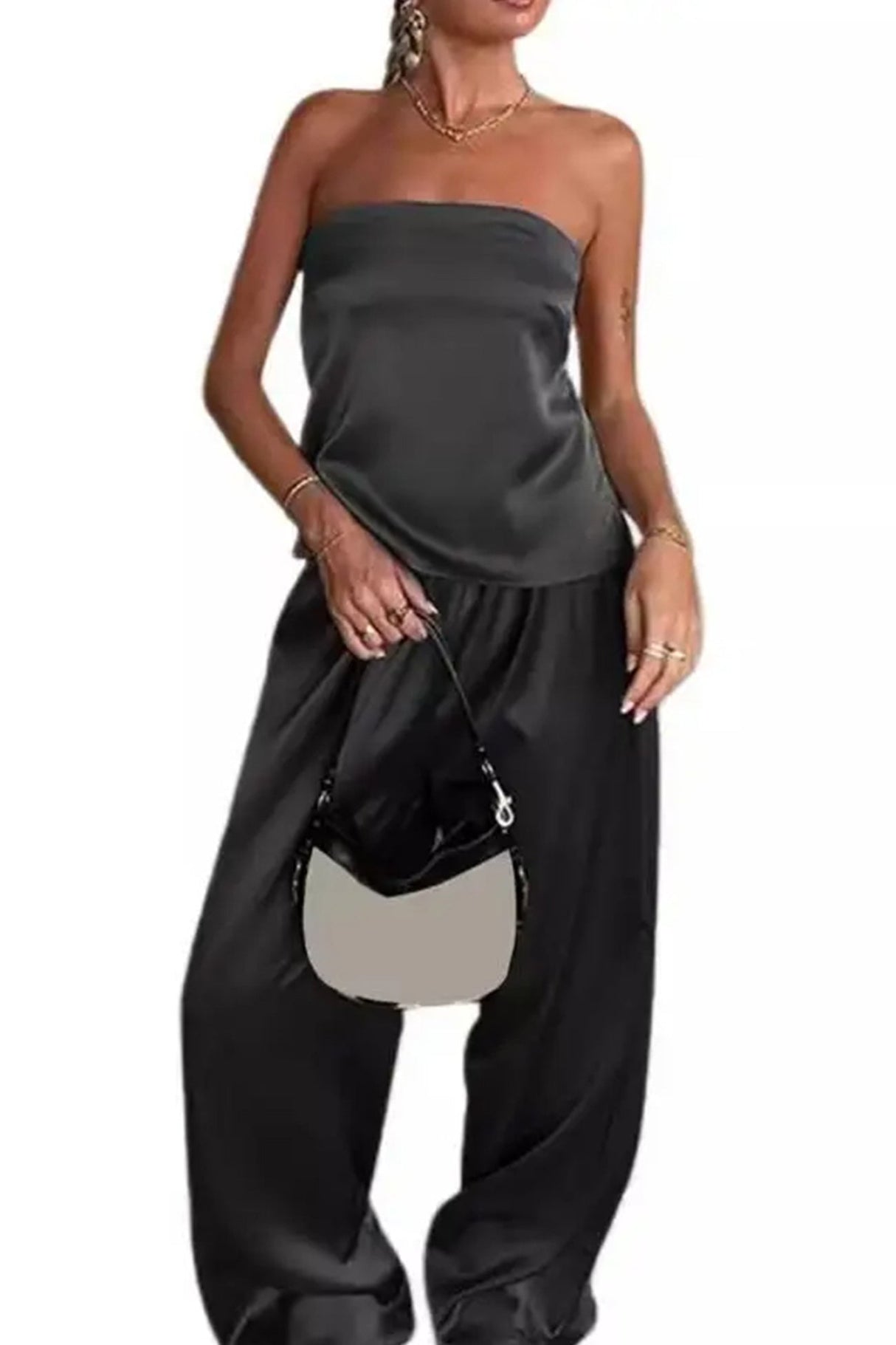 Arolora satin-solid-tube-top-long-pants-suits