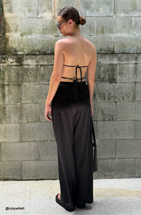 Satin Solid Tube Top Long Pants Suits