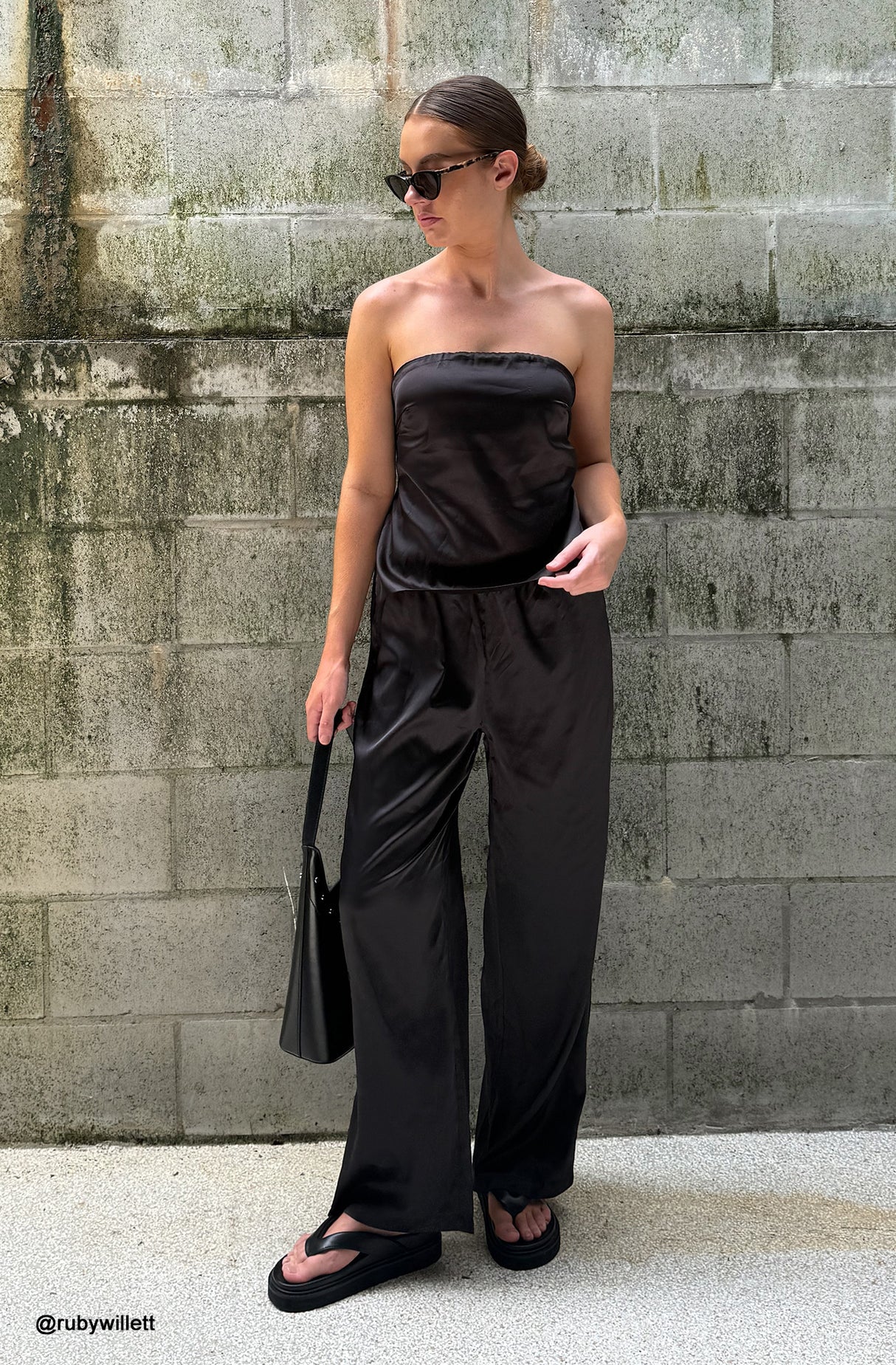 Satin Solid Tube Top Long Pants Suits