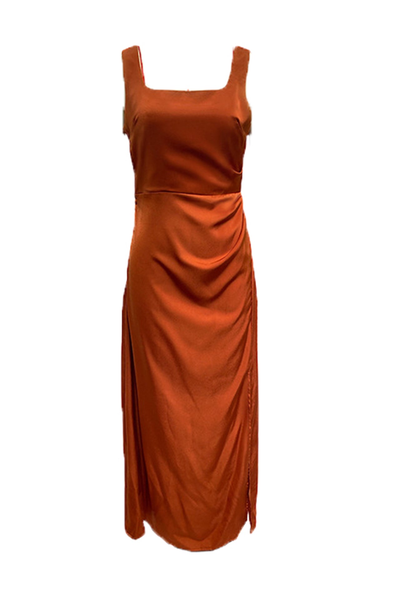 Arolora Satin Square Neck Slit Maxi Dress
