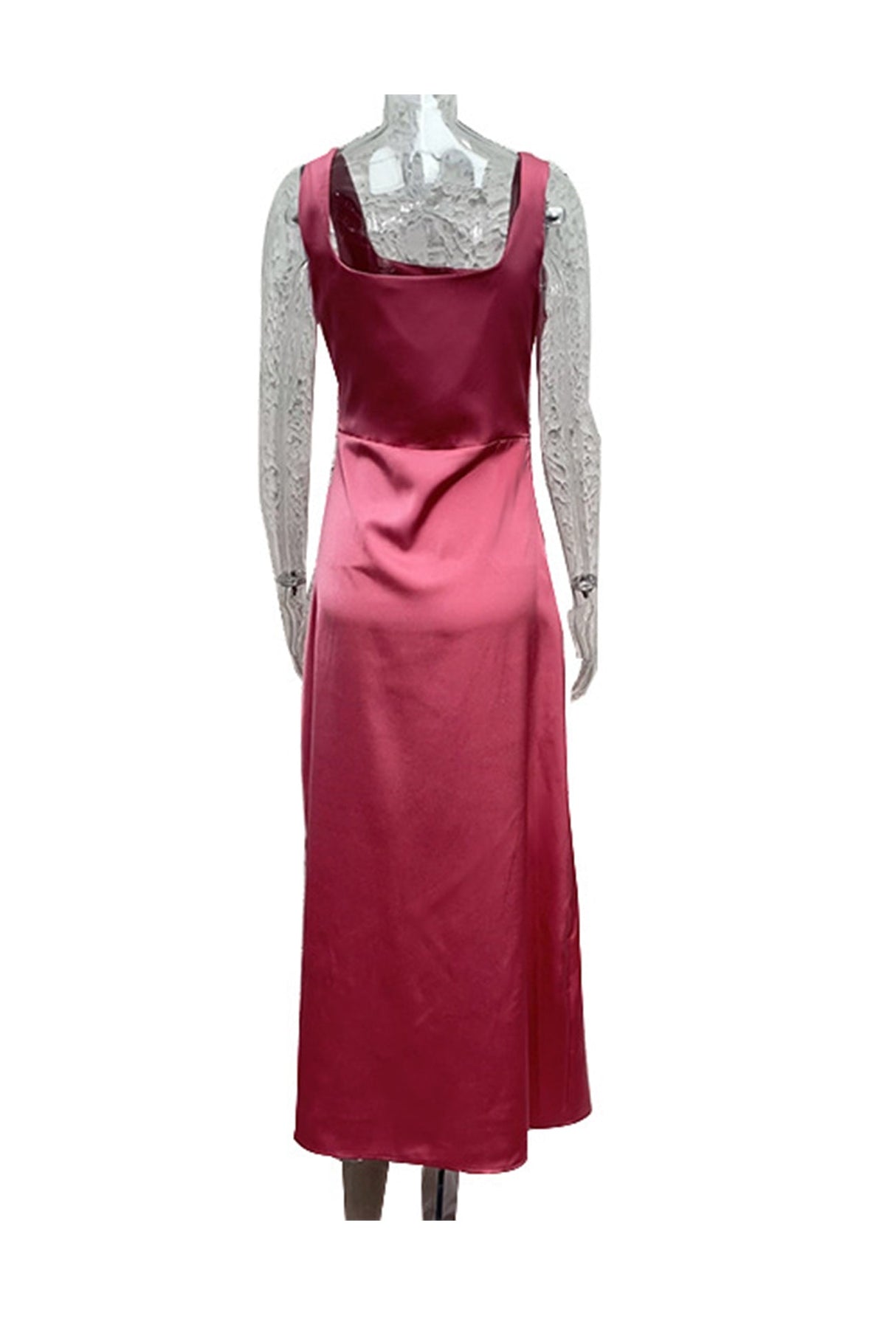 Arolora Satin Square Neck Slit Maxi Dress